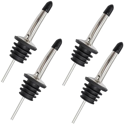 RUOJLING 4 Pezzi Metal pour Barman,Beccuccio Bottiglie Cocktail,Versatori Cocktail,Versatori in Acciaio Inox,Beccuccio Conico Liquore Bottiglia,Metal pour Barman Professionali,con Cappucci di Gomma