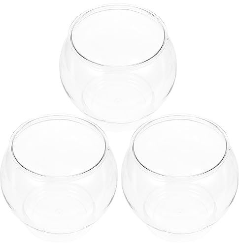 Alipis Plastic Fish Bowl, 3PCS Clear Gold Fish Bowl Shatterproof Small Betta Fish Tank Desktop Round Aquarium Multi-purpose Bowl for Fish Bowl, Drinking Fish Bowl, Candy Holder, Vase- L