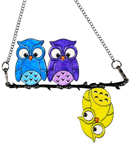 Mehrfarbige Eule auf einem Draht-Buntglas-Fensterbehang, Fensterdeko hängend Suncatcher Owl Suncatcher Fenster deko hängen, Für Fenster hängende Vogel-Sonnenfänger