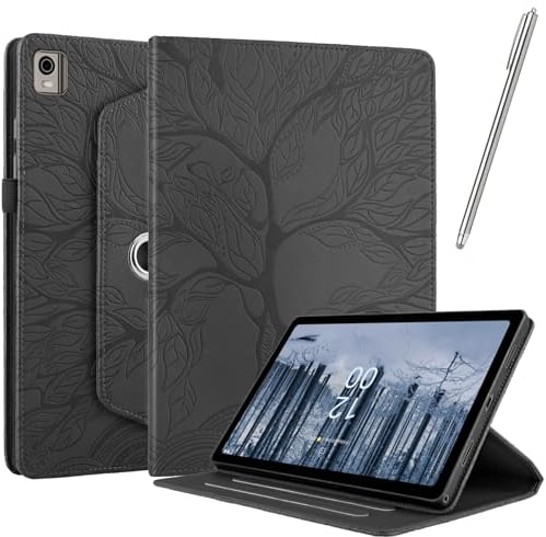 Netany Rotating Case for Nokia T21 10.4 Inch 2022 - PU Leather Protective Cover Tablet Case Shell, with Stylus Pen 360 Degree Rotating Stand (Black)