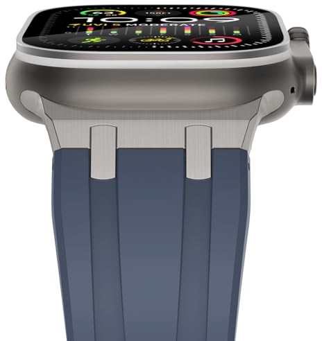 NewWays kompatibel mit Apple Watch Armband 49mm 46mm 45mm 44mm 42mm(Serie 1 2 3), Weiches Silikon Sport Armband für iWatch Ultra 2/Ultra Series 10/9/8/7/6/5/4/3/2/1/SE Herren Damen,Blau/Titan Stecker