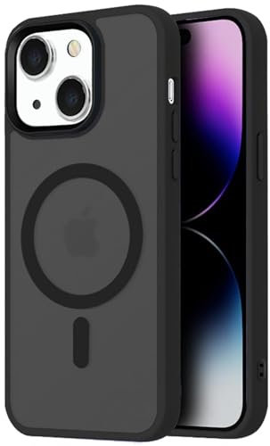 Mixroom - Cover Custodia Bumper Opaco per iPhone 13 Compatibile con MagSafe Accessori Cerchio Magnetico Integrato Retro Semitrasparente Bordo Morbido in TPU Silicone Nero