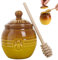 Tomuvpzn Pot de Miel en Céramique avec Cuillère en Bois et Couvercle - Récipient pour Sirop