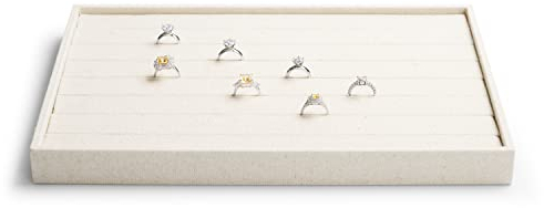 Papten Schmucktablett stapelbar aus Sackleinen, Schmuckaufbewahrung Schublade Schmuckeinsatz Organizer Schmuck Display für Ohrringe Ring (Beige)