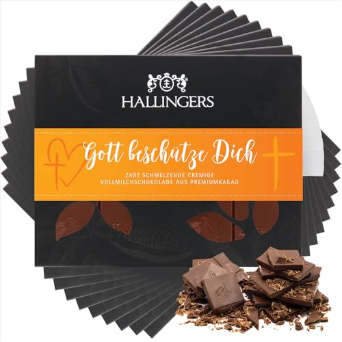 Hallingers Genuss Manufaktur Schokolade Liebes-Geschenk - Tafel Edelkakao handgeschöpft ohne Alkohol edler Karton 10x Gott beschütze ... Pur, Geschenkidee für Frauen Männer