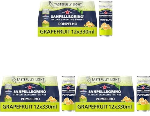 San Pellegrino Italian Sparkling Drinks Tastefully Light Sparkling Grapefruit Canned Soft Drink 12 x 330ml | 70 kCals per Can (Pack of 3)