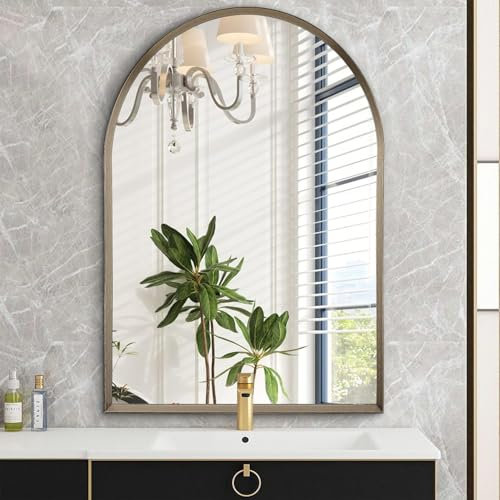 HLFMVWE Gewölbte Spiegel für Wand, gebürstetes Metall Rahmen Spiegel, Bogen Bad Eitelkeit Spiegel für Wohnzimmer Schlafzimmer Mantel Eingang Flure Home Decor Aluminiumlegierung Rahmen 40 x 50CM