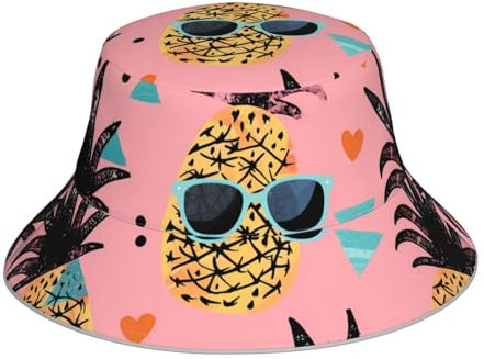 CSIVKEJ Ananas-Hut, Strandhut, Fischerhut, für Damen und Herren, wendbar, doppelseitig, Ananas 9, One size