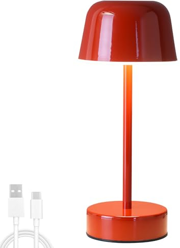 Recitem Nachttischlampe, Tischlampe Kabellos, Lampe Tisch, Tpye-C LED Aufladbar Akku Tischleuchte Stufenlose Dimmbare 3 Farbmodi, Touch Control LED IP54 Wasserdicht für Restaurant, Schlafzimmer (Rot)