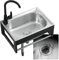 Lavabo De Cocina Fregadero De Pared Con Estante De Aluminio, Fregadero De Acero Inoxidable De Un Seno Con Grifo, Toallero, Tubos, Kit De Lavabo Exterior Para Jardín, Terraza, Bar