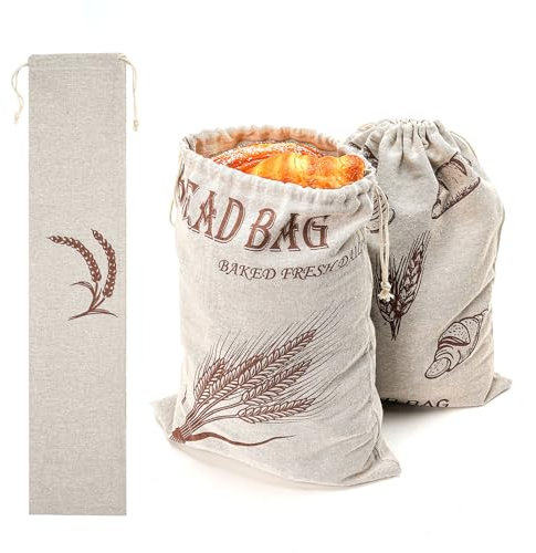 3 Pack Reusable Bread Bags for Homemade Bread Sourdough, Linen Bread Storage Bags, Drawstring Bags for Sourdough
