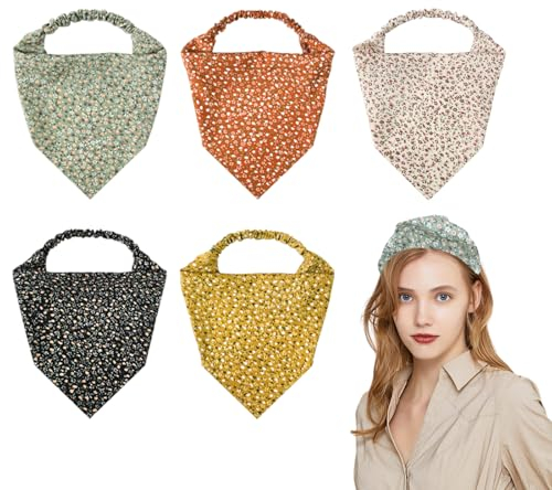 Kopftuch 5 Stück kopftuch damen sommer Schals Blume Drucken Haarband Chiffon Haar Elastische Krawatte Haarband Scrunchies Headwear Turban Haarband Mode Zubehör Für Mädchen