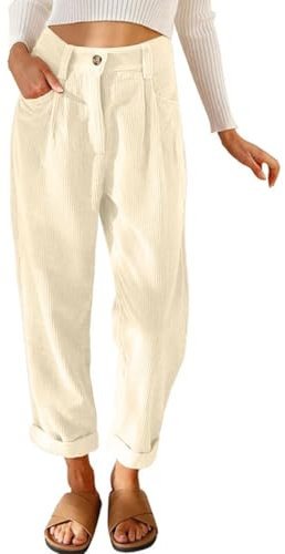 CheChury Pantaloni di Velluto a Coste Donna Pantaloni Larghi Casual Vita Alta Pantalone Velluto retrò Dritti Pants Vita Elastica Cotone Pantaloni de Tuta Basic Inverno Pantaloni Ampia con Tasche