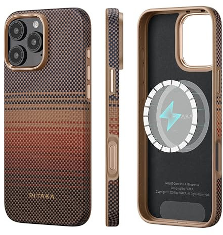pitaka for iPhone 16 Pro Max Case Compatible with MagSafe, Shockproof Case iPhone 16 Pro Max, 1500D Aramid Fiber and TPU Combined [Military Grade Protective Case-Sunset]