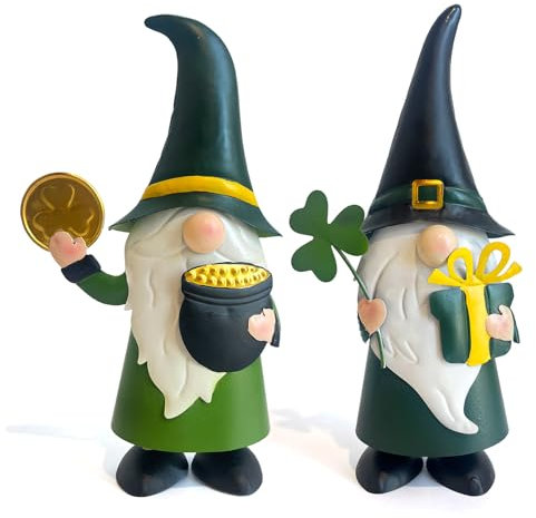 HONGLAND St. Patricks Day Decorations Outdoor Green Gnomes, Metal Gnomes Figurine Irish Leprechaun St Patricks Day Decor, Luck Shamrock Gnome for Home Outside Garden Lawn Party Yard Patio (14 INCH)