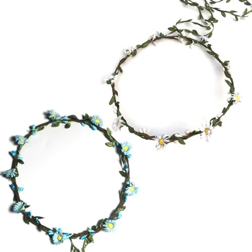 CutitiUU Blumenkranz Haare 2 Stück Haarkranz Blumen Haarkranz Kommunion Haarkranz Hochzeit Blumenkranz Künstliche Für Frauen Mädchen Haarschmuck Für Hochzeit Zeremonie Party Festival (Weiß+Blau, M)