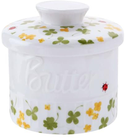 Mantequera de cerámica y Porcelana con Tapa, mantequera de cerámica Antigua, trébol de Cuatro Hojas, 10 x 10 x 8 cm