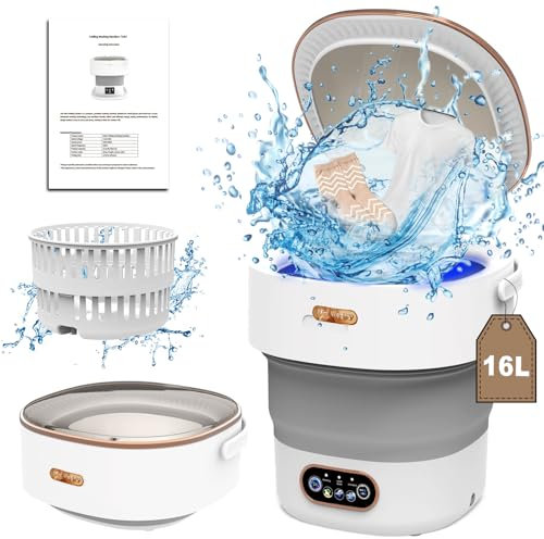 Mini lavatrice, 16 l, 2,3 kg, 2 in 1, con centrifuga, piccola lavatrice per calze, biancheria intima, vestiti per bambini, asciugamani, viaggi, escursioni, dormitorio (grigio)