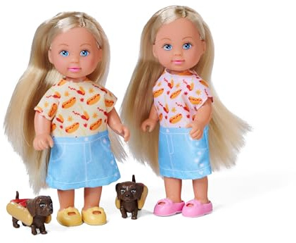 Simba Evi Love Hotdog, 2-Fach Sortiert, es Wird nur EIN Artikel geliefert, Spielpuppe im süßen Outfit mit Dackel im Hotdogkostüm, 12cm, ab 3 Jahren