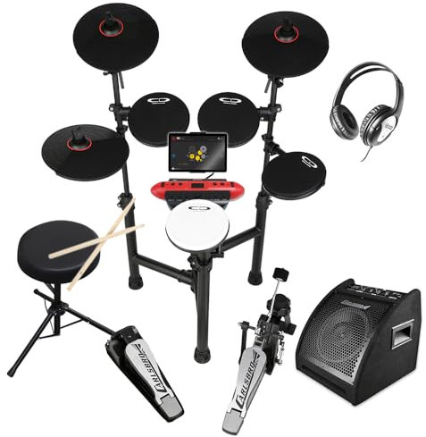 Carlsbro CSD130RBP1 Compact Electronic Drum Kit with 30W Electronic Drum Monitor, Adjustable Tablet/Phone Mount, Electric Drum Set for Beginners, 250 Sounds, 50 Free Lessons, and Accessories