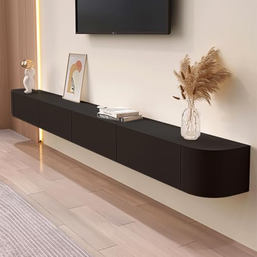 LLZJDDPLY TV Lowboard Hängend Hängeschrank Hochglanz weiß, TV Board Hängend TV Lowboard Hängeschrank Hängeboard Wohnwand Wohnwand Wohnzimmer(Black,300cm/118in)