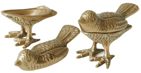 Loberon Deko-Vogel 2er Set Fairydell, antikmessing | Versteckter Stauraum, Detailreich Gearbeitet, Nostalgisch Verspielter Charme, Tierfiguren, Dekoration, Messing