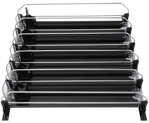 Drink Organizer for Fridge Easily Load and Restock Beverages One Hand Lock and Release Mechanism Adjustable for Most Cans or Bottles (Black)