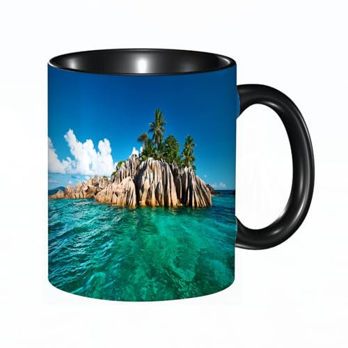 HRRASFAZF Tasse à Café | Tasse Céramique Fine | Cadeau Original | 330ml | Mug avec Anse | Cadeau Original pour Homme et Femme | Île, île de Saint-Pierre aux Seychelles Granit naturel
