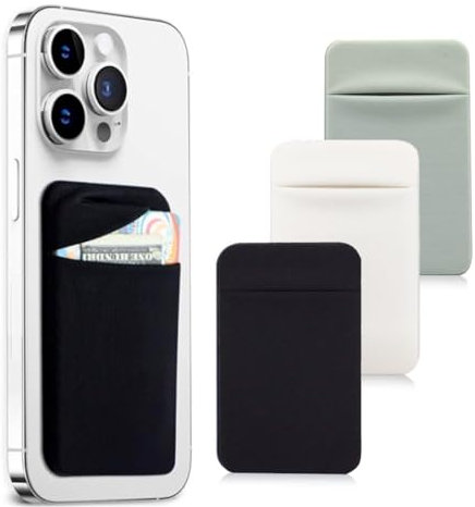 COYUN 3er Pack Kartenhalter Hülle,Handy Kartenhalter Kartenhülle Stick on Wallet Kartenhalter Kartenetui Dehnbare Aufklebbare Handyfach für iPhone, Android Smartphone(Schwarz+Weiß+Grau)