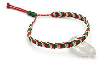 Green White Red Macrame Braided Bracelet with Waxed Thread Handmade in France Adjustable Unisex and Water Resistant Width 6 mm Colour Italian Flag Algeria/Mexico Ref#3PPit, Ajustable, Waxed Rope, No