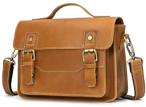 newsbirds Borsa a Tracolla in Pelle da Uomo, Piccola Messenger Bag Elegante in Design Vintage Borsa a Spalla per Tablet 8.9 Pollici iPad in Vera Pelle, 9505 marrone chiaro