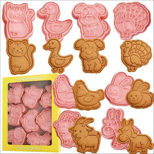 Lot de 8 emporte-pièces en plastique avec motif animaux de la ferme | Pour biscuits, fondant, pâte, sandwichs et projets de pâtisserie saisonniers