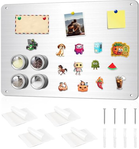 Pizarra Magnética de Pared, Panel Magnético para Imanes, Pizarra magnetica Infantil Pared, Soporte de Pizarra de Metal para Pared, Acero Inoxidable 30 x 43 x 0.08cm, para Apartamento, Oficina, Cocina
