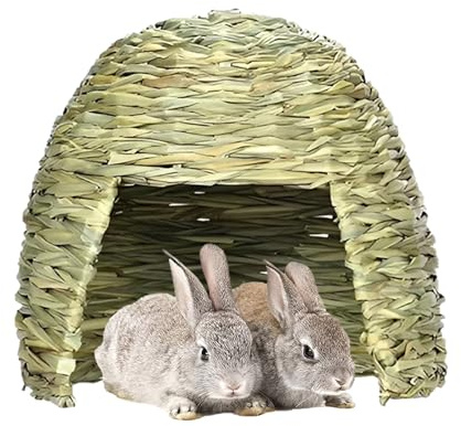 Yaztauho Handgewebtes Grasbett, Nisthaus Für Meerschweinchen, Kaninchengrashaus, Natürlich Getrocknetes Gras Heuhaus, 30 x 29 cm