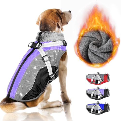 Nasjac Winter Hundemantel mit abnehmbarem Geschirr, wasserdichte Fleece warm hundejacke für kleine mittlere große Hunde, reflektierende einstellbare pelzige Hundekleidung Outdoor Hunter Weste