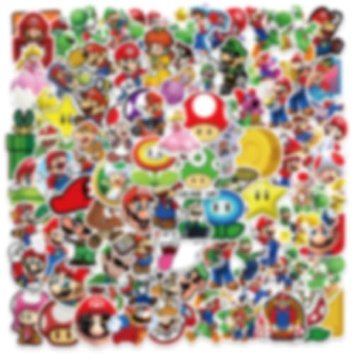 100PCS Cartoon Style Mario Stickers Pack for Kids, Waterproof Vinyl Stickers for Laptop Water Bottle Luggage Snowboard Bicycle Skateboard Decal, Stickers for School Rewards, Party Favors
