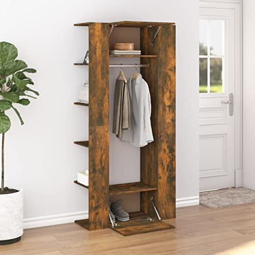 KTHLBRH Meuble d'entrée avec porte-manteau et étagères, meuble d'entrée avec rangement spacieux et design moderne pour couloir, en bois contreplaqué résistant et facile