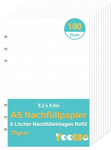 A5 Nachfüllpapier Gepunktet, 180 Blatt, 6-Loch Für Ringbuch