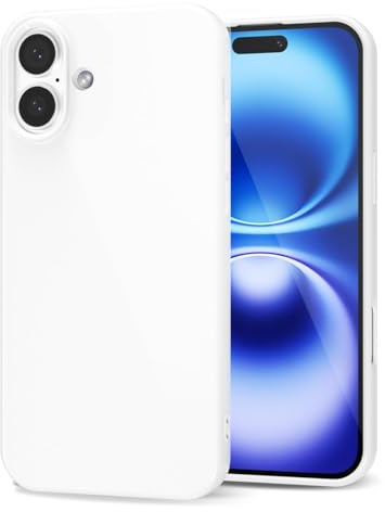 LoeoeL for iPhone 16 Phone Case Liquid Silicone, Cute Girly Thin Ultra Slim Jelly Soft Rubber Gel Plustective Glossy Hard Plastic Case, Plain Solid Color Cover for Women Girl, White