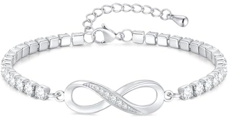 TempBeau Armband Damen Gold Tennisarmband Silber - Unendlichkeitszeichen Armband mit Zirkonia für Damen Frauen, Verstellbar Freunds Armbänder Schmuck Geschenke für Mutter Ehefrau Freundin