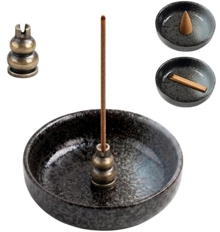 Minfuerang Portaincenso in Ceramica,Porta Incenso in Marmo da 9,4 cm(Nero) | Supporto Incensiere in Ceramica,Bruciatore di Incenso Adatto a Diversi Tipi di Bastoncini,per Decorazione,Meditazione,Yoga