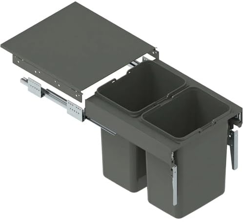 FurniFit Einbau Mülleimer für 45 cm Küchenschrank 2-fach Abfallsystem 2 x 15L Vollauszug Soft Close Frontmontage Metall Mülltrennung mit Ablage 41,4 x 48 x 32 cm
