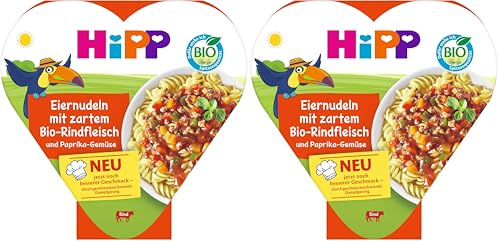 HiPP Bio Eiernudeln mit zartem Bio-Rindfleisch und Paprika-Gemüse (6 x 250g), Menü (Packung mit 2)