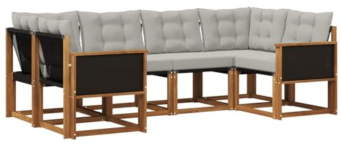 vidaXL Outdoor-Sofagarnitur mit Kissen 6 pcs Natur und Hellgrau, Sofaset für den Garten, Moderne Kollektion, wetterfest, Bequeme Akazienholz-Sitze, entspannendes Arrangement