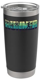 Running Runner Half Marathon Retro Vintage Palm Tree Runner Stainless Steel Insulated Tumbler