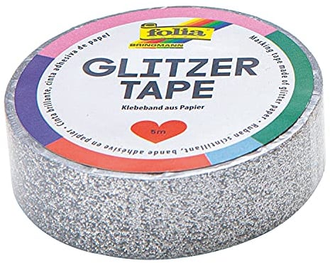 folia 28103 - Glitzer Tape, Klebeband aus Papier mit Glitter, silber, ca. 5 m x 15 mm - ideal zum Verzieren und Dekorieren