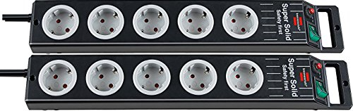 2er Pack Brennenstuhl Super-Solid, Steckdosenleiste 5-Fach (2,5m Kabel und Schalter - aus bruchfestem Polycarbonat) Farbe: schwarz/lichtgrau