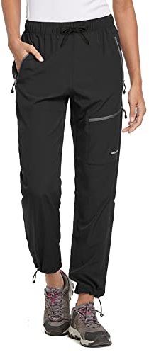 baleaf Damen Outdoorhose Wanderhose Wasserdicht Schnelltrocknend Leicht Trekkinghose Capris UV Schutz UPF 50 Funktionshose mit Reißverschlusstasche Regular Version Schwarz M