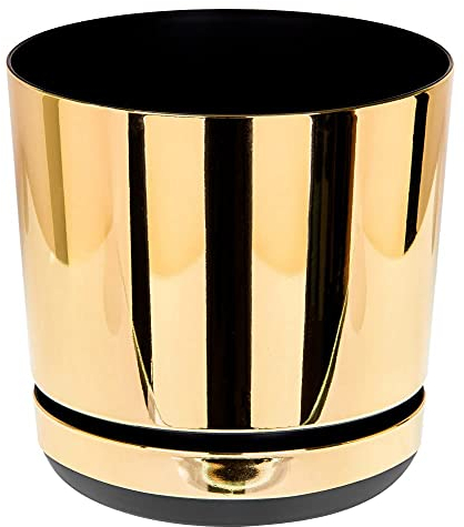KORAD Gold Mirror Indoor Plant Pots with Drainage Holes and Matching Saucer, Round, Modern and Decorative Flowerpot for All Houseplants, 6 sizes, 25 colours (16 cm (6.3 inches))