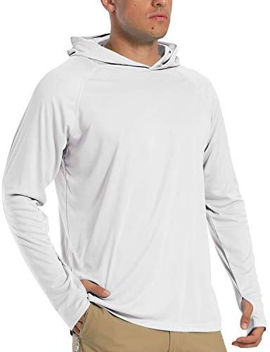 TACVASEN Long Sleeve T-Shirt Men Hoodie Sun Protection UV Shirt Hoodies Rashguard Mens Casual Workout Hoodie Running Tops White